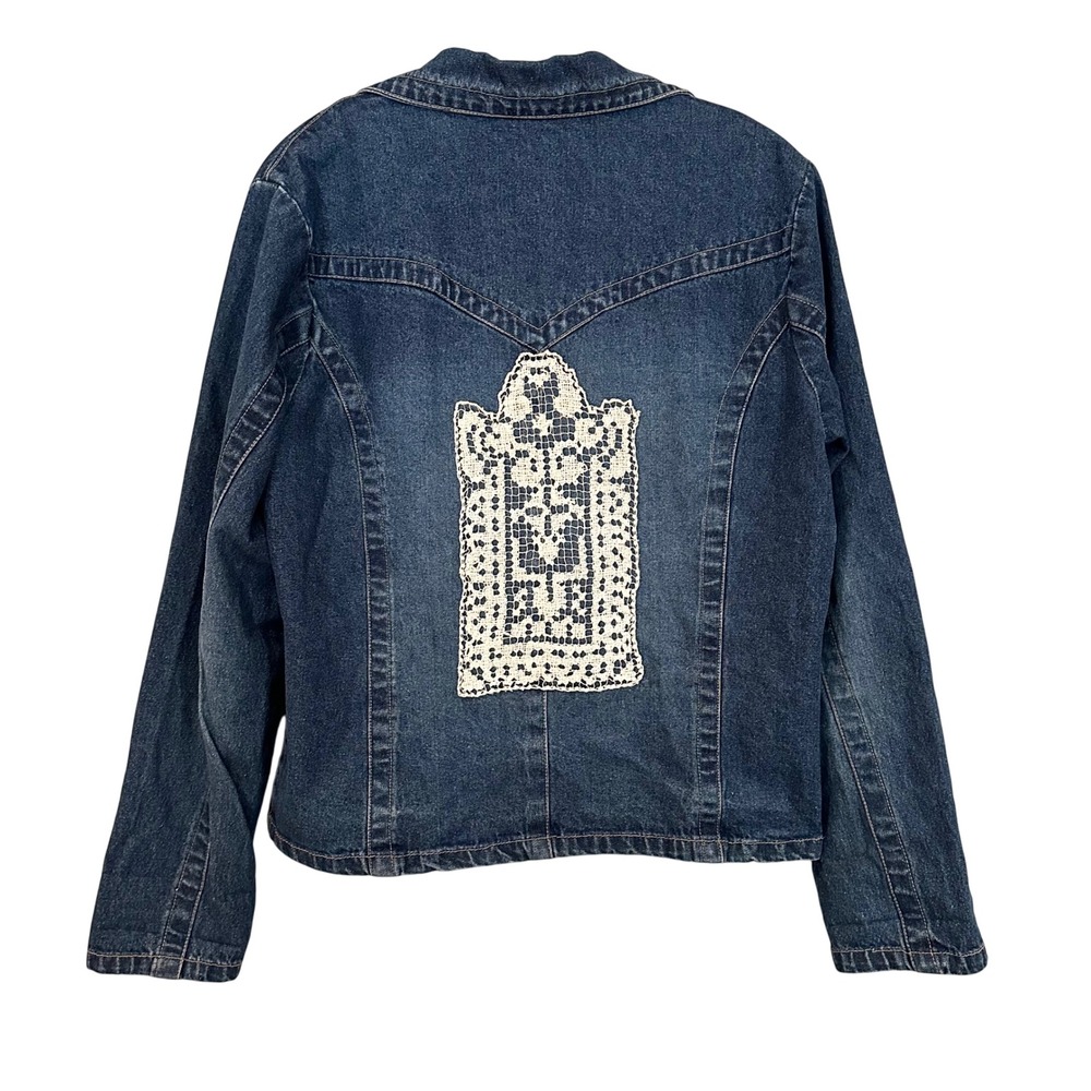 Keren Hart‎ Denim Blazer Lace Jacket Women's Medium Y2K Vintage 80s Cottagecore